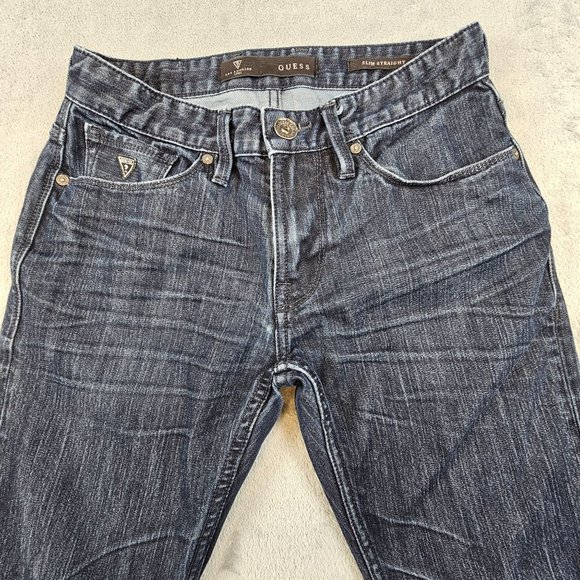 Guess Jeans Men's 28x28.5 Blue Whiskered Slim Straight Denim Casual Tag 28x30‎ - Picture 3 of 14